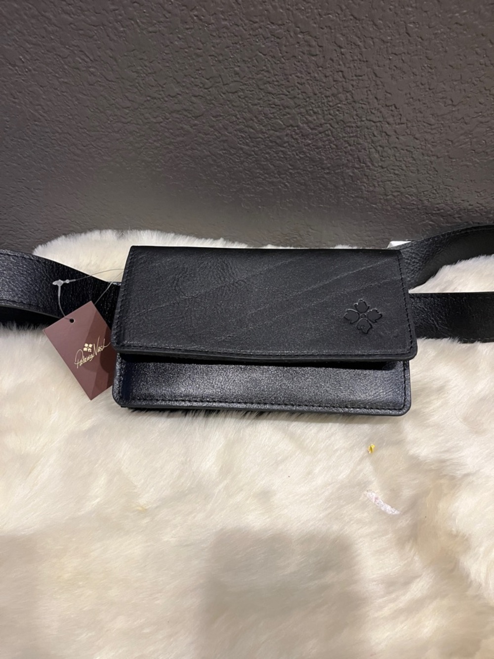 Patricia Nash black Leather Belt Bag with Floral Emboss -